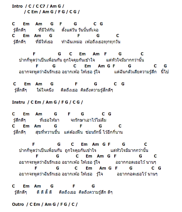 คอร์ดเพลง เนื้อเพลง รู้สึกดีๆ, คอร์ดเพลง รู้สึกดีๆ ของ Outsiders, คอร์ดเพลงของ Outsiders, เนื้อร้อง รู้สึกดีๆ Outsiders, รู้สึกดีๆ คอร์ดง่าย ๆ, คอร์ด รู้สึกดีๆ ต้นฉบับ