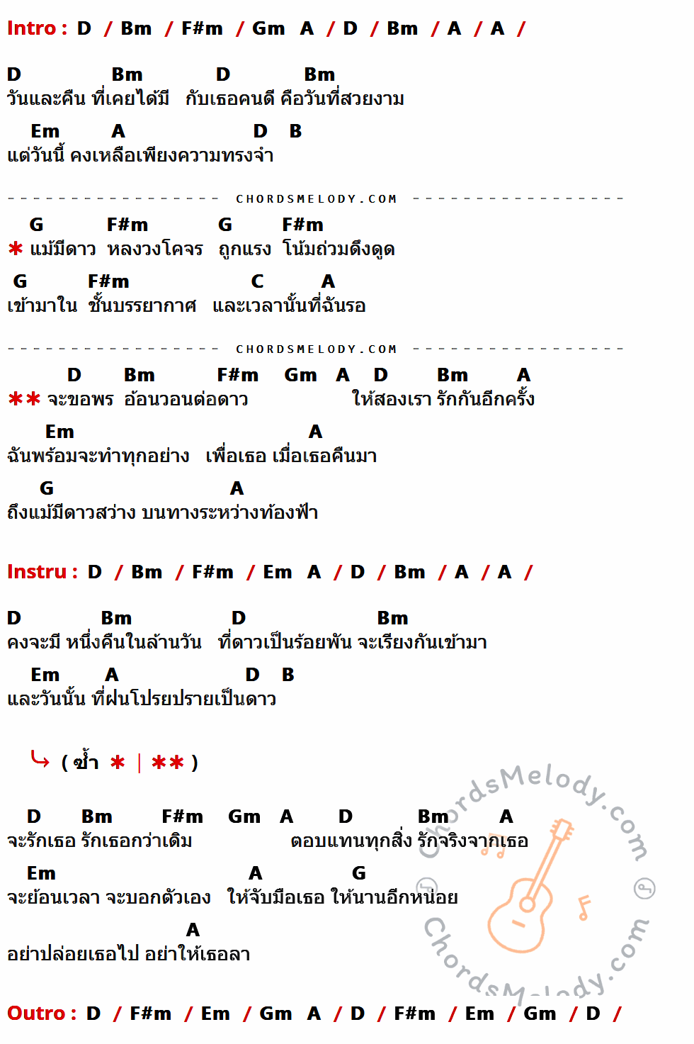 เนื้อเพลง พร ของ Penguin Villa ที่มีคอร์ดกีต้าร์ D,Bm,F#m,Gm,A,Em,B,G,C