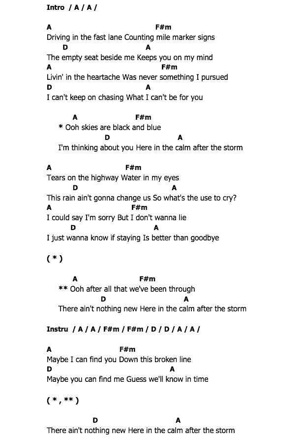 คอร์ดเพลง เนื้อเพลง Calm After The Storm, คอร์ดเพลง Calm After The Storm ของ The Common Linnets, คอร์ดเพลงของ The Common Linnets, เนื้อร้อง Calm After The Storm The Common Linnets, Calm After The Storm คอร์ดง่าย ๆ, คอร์ด Calm After The Storm ต้นฉบับ