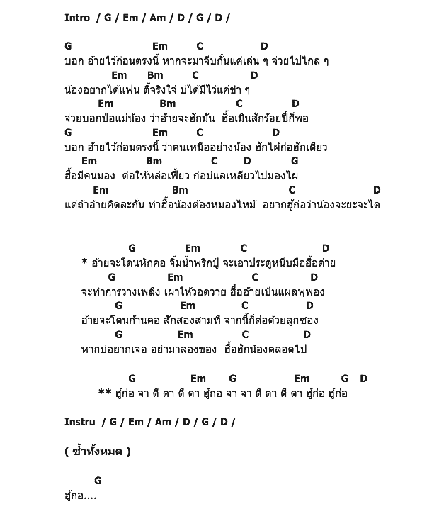 คอร์ดเพลง เนื้อเพลง ฮู้ก่อ, คอร์ดเพลง ฮู้ก่อ ของ อู้ลัลลา, คอร์ดเพลงของ อู้ลัลลา, เนื้อร้อง ฮู้ก่อ อู้ลัลลา, ฮู้ก่อ คอร์ดง่าย ๆ, คอร์ด ฮู้ก่อ ต้นฉบับ