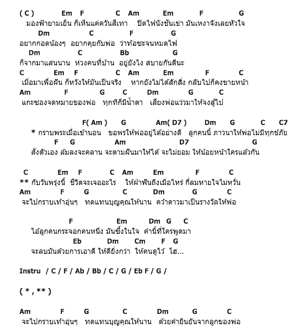 คอร์ดเพลง เนื้อเพลง คิดถึงพ่อ, คอร์ดเพลง คิดถึงพ่อ ของ แดน วรเวช Feat.ฟลุค ไอน้ำ, คอร์ดเพลงของ แดน วรเวช Feat.ฟลุค ไอน้ำ, เนื้อร้อง คิดถึงพ่อ แดน วรเวช Feat.ฟลุค ไอน้ำ, คิดถึงพ่อ คอร์ดง่าย ๆ, คอร์ด คิดถึงพ่อ ต้นฉบับ