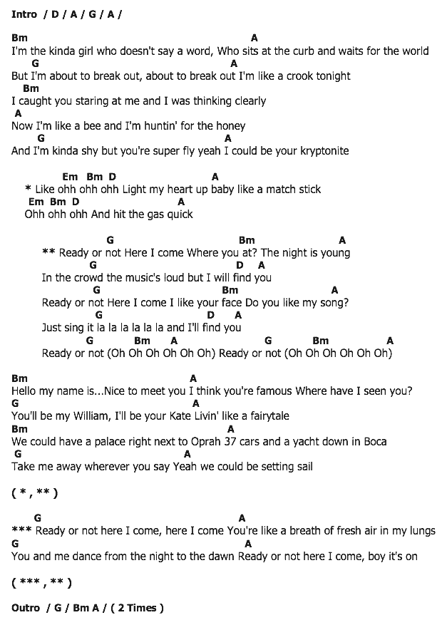 คอร์ดเพลง เนื้อเพลง Ready or Not, คอร์ดเพลง Ready or Not ของ Bridgit Mendler, คอร์ดเพลงของ Bridgit Mendler, เนื้อร้อง Ready or Not Bridgit Mendler, Ready or Not คอร์ดง่าย ๆ, คอร์ด Ready or Not ต้นฉบับ