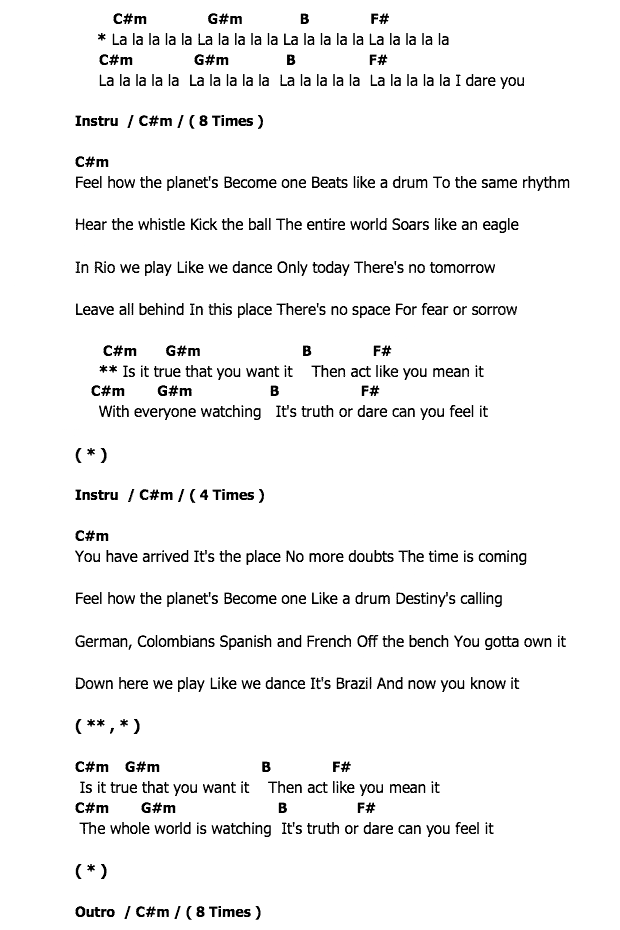 คอร์ดเพลง เนื้อเพลง La La La (Brazil 20014), คอร์ดเพลง La La La (Brazil 20014) ของ Shakira, คอร์ดเพลงของ Shakira, เนื้อร้อง La La La (Brazil 20014) Shakira, La La La (Brazil 20014) คอร์ดง่าย ๆ, คอร์ด La La La (Brazil 20014) ต้นฉบับ