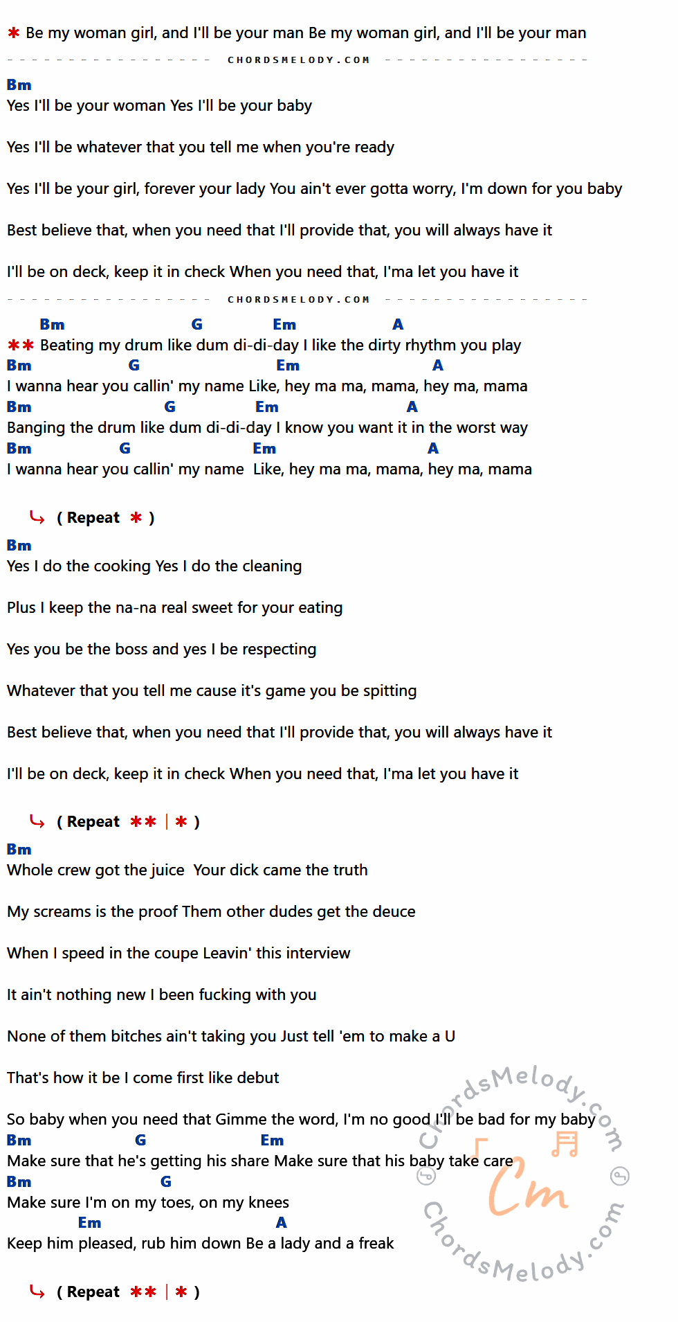 คอร์ดเพลง Hey Mama - DAVID GUETTA เนื้อร้อง มีคอร์ดกีต้าร์ ในกลุ่มคีย์ Bm,G,Em,A กำกับ