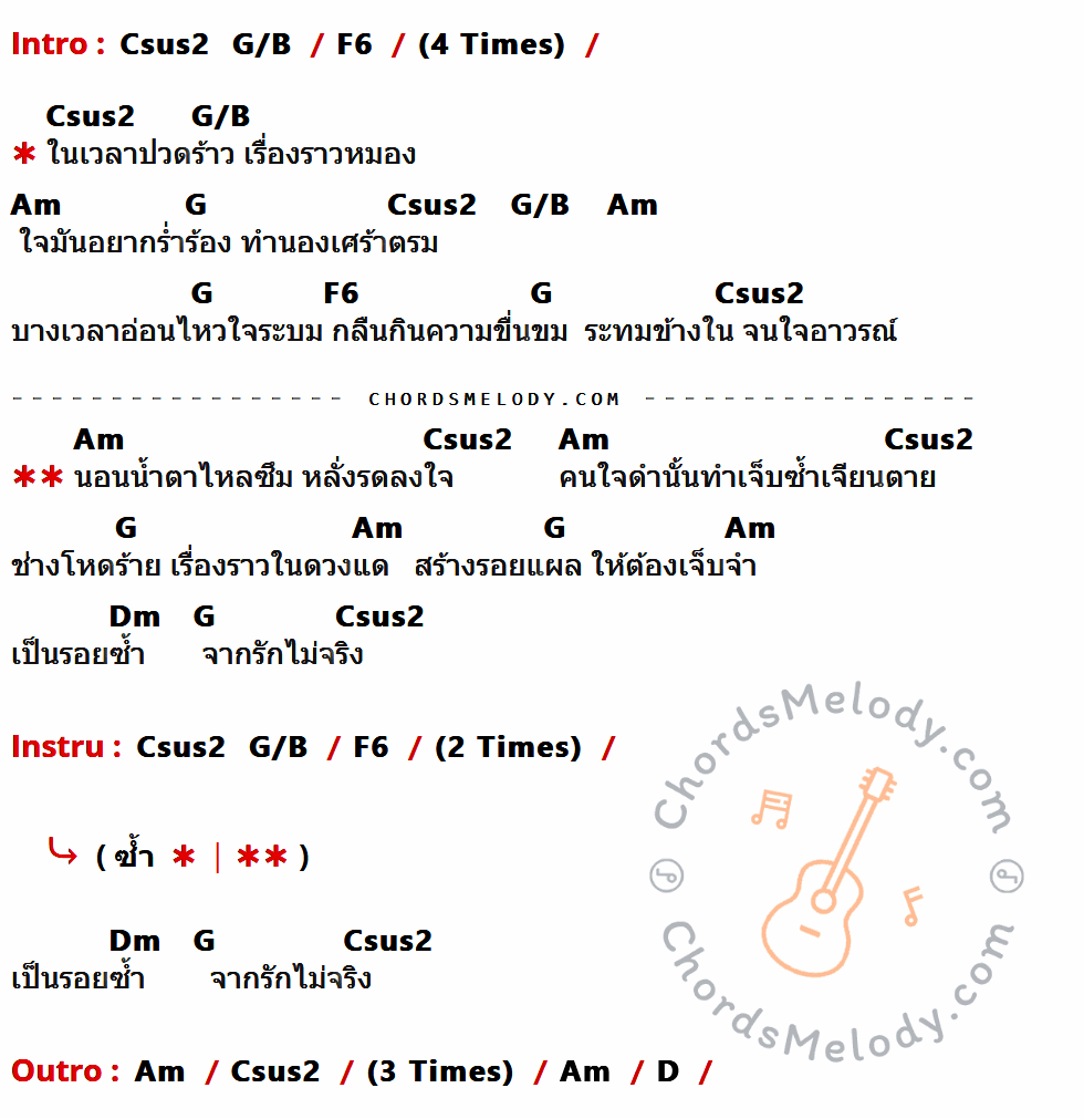 เนื้อเพลง บางเงา ของ มาลีฮวนน่า มีคอร์ดกีต้าร์ ในคีย์ที่ต่างกัน F6,Csus2,G/B,Am,G,Dm,D