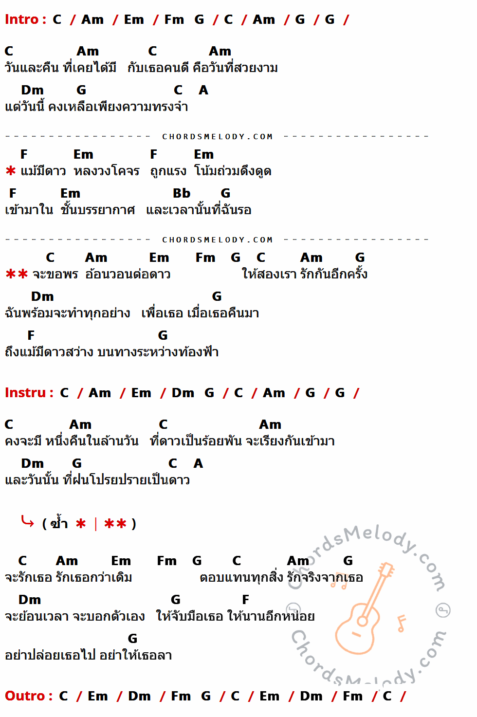 เนื้อเพลง พร ของ Penguin Villa มีคอร์ดกีต้าร์ ในคีย์ที่ต่างกัน C,Am,Em,G,Dm,A,F,Bb,Fm