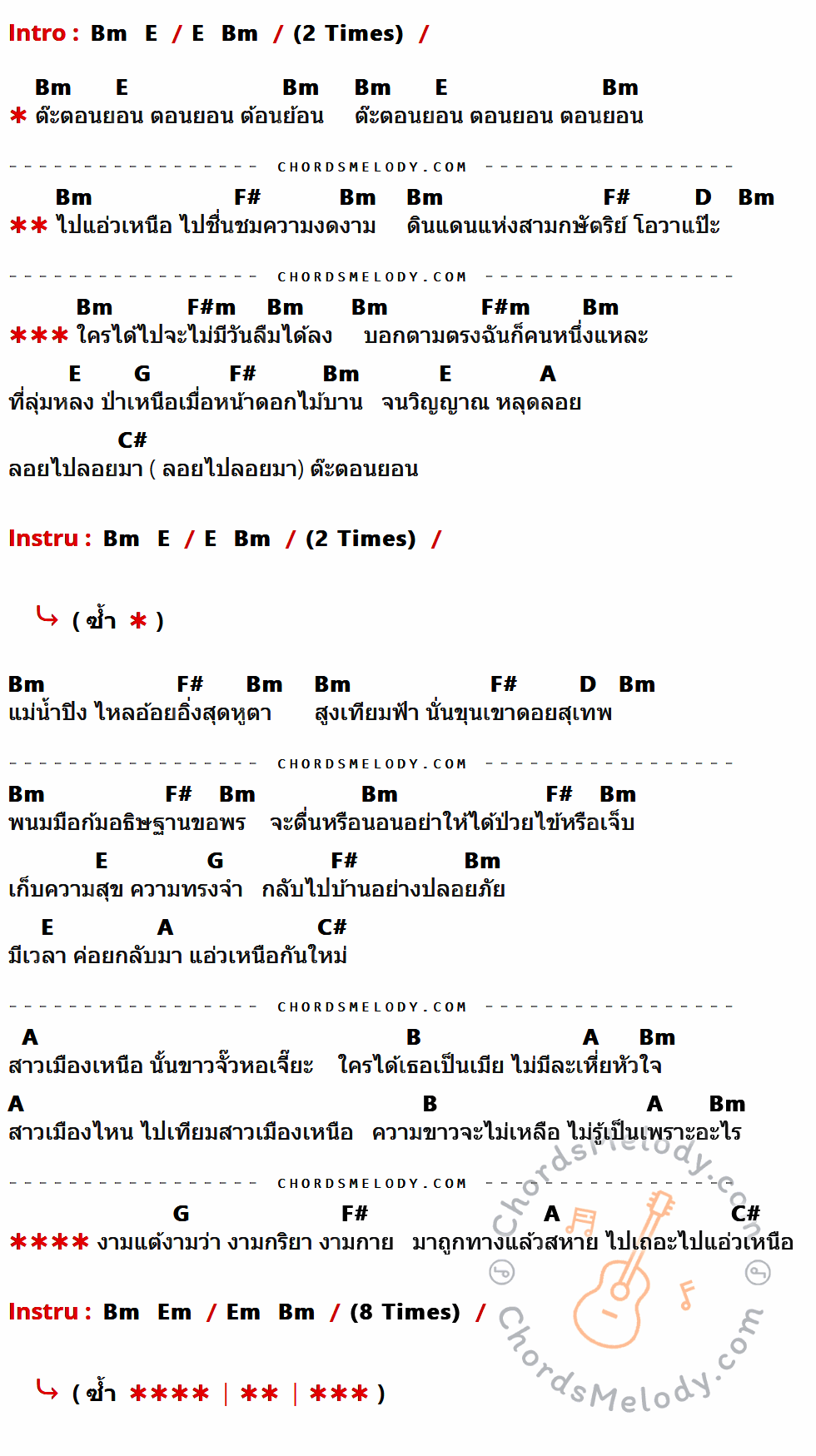 คอร์ดเพลง ต๊ะตอนยอน - แอ็ด คาราบาว เนื้อร้อง มีคอร์ดกีต้าร์ ในกลุ่มคีย์ Bm,E,F#,D,F#m,G,A,C#,B กำกับ