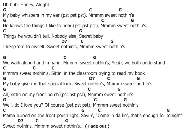 คอร์ดเพลง เนื้อเพลง Sweet Nothin's, คอร์ดเพลง Sweet Nothin's ของ Brenda Lee, คอร์ดเพลงของ Brenda Lee, เนื้อร้อง Sweet Nothin's Brenda Lee, Sweet Nothin's คอร์ดง่าย ๆ, คอร์ด Sweet Nothin's ต้นฉบับ