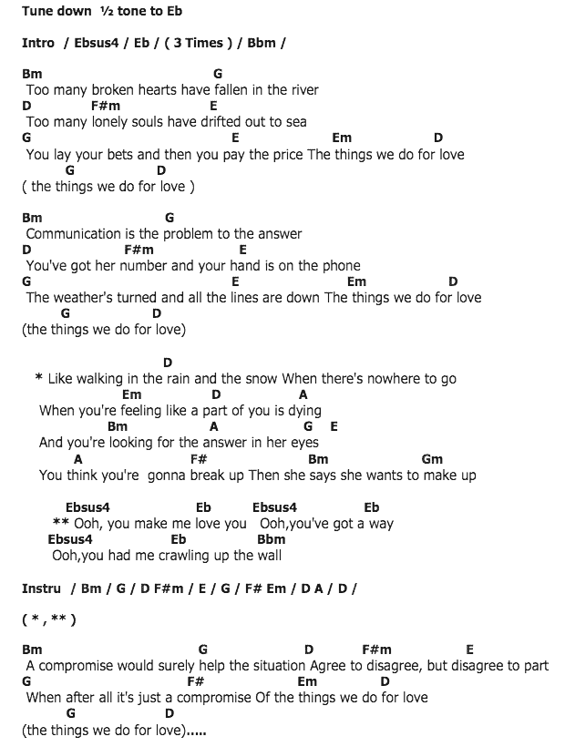 คอร์ดเพลง เนื้อเพลง Things We Do For Love, คอร์ดเพลง Things We Do For Love ของ 10 CC, คอร์ดเพลงของ 10 CC, เนื้อร้อง Things We Do For Love 10 CC, Things We Do For Love คอร์ดง่าย ๆ, คอร์ด Things We Do For Love ต้นฉบับ