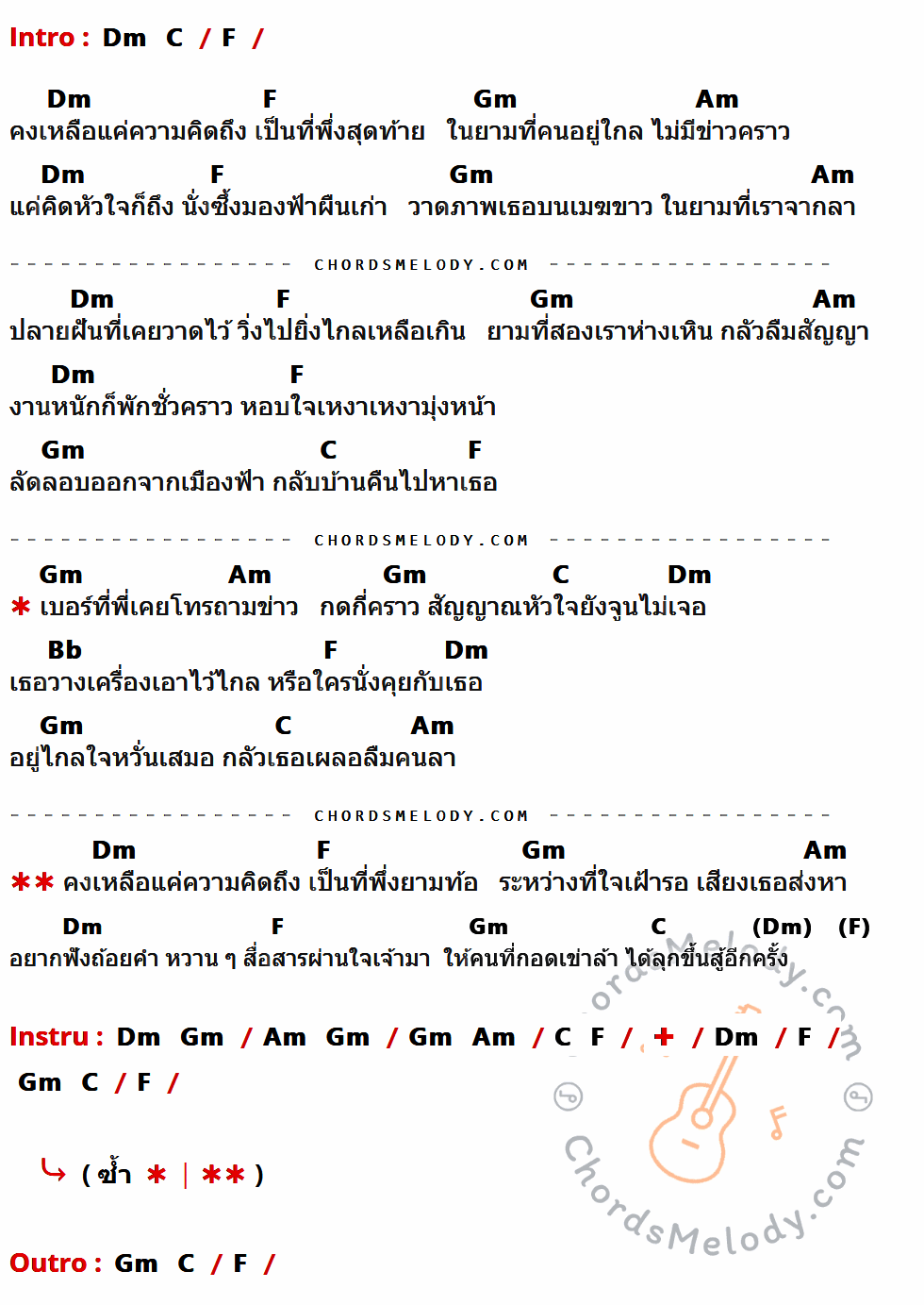 เนื้อเพลง ที่พึ่งคนไกล ของ ไมค์ ภิรมย์พร ที่มีคอร์ด ในกลุ่มคีย์ Dm,C,F,Gm,Am,Bb ประกอบ