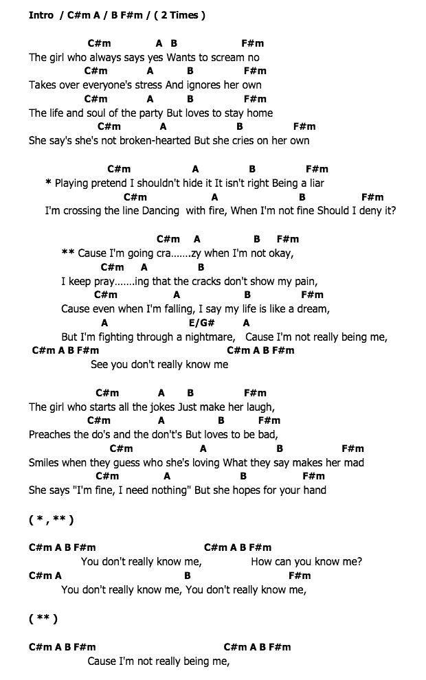 คอร์ดเพลง เนื้อเพลง You Don't Really Know Me, คอร์ดเพลง You Don't Really Know Me ของ Jessie J, คอร์ดเพลงของ Jessie J, เนื้อร้อง You Don't Really Know Me Jessie J, You Don't Really Know Me คอร์ดง่าย ๆ, คอร์ด You Don't Really Know Me ต้นฉบับ