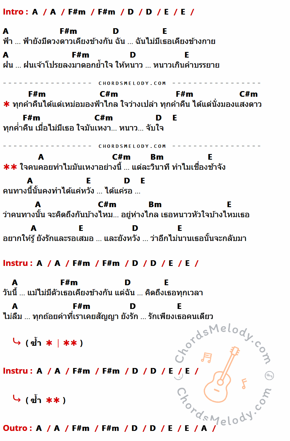 เนื้อเพลง หนาว ของ กล้วย แสตมป์ ที่มีคอร์ดกีต้าร์ A,F#m,D,E,C#m,Bm