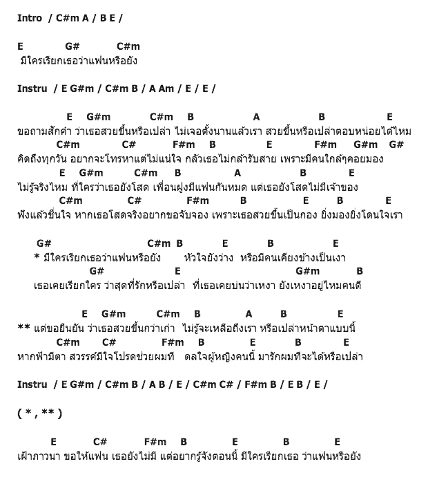 คอร์ดเพลง เนื้อเพลง มีใครเรียกเธอว่าแฟนหรือยัง, คอร์ดเพลง มีใครเรียกเธอว่าแฟนหรือยัง ของ เด่น อาร์สยาม, คอร์ดเพลงของ เด่น อาร์สยาม, เนื้อร้อง มีใครเรียกเธอว่าแฟนหรือยัง เด่น อาร์สยาม, มีใครเรียกเธอว่าแฟนหรือยัง คอร์ดง่าย ๆ, คอร์ด มีใครเรียกเธอว่าแฟนหรือยัง ต้นฉบับ
