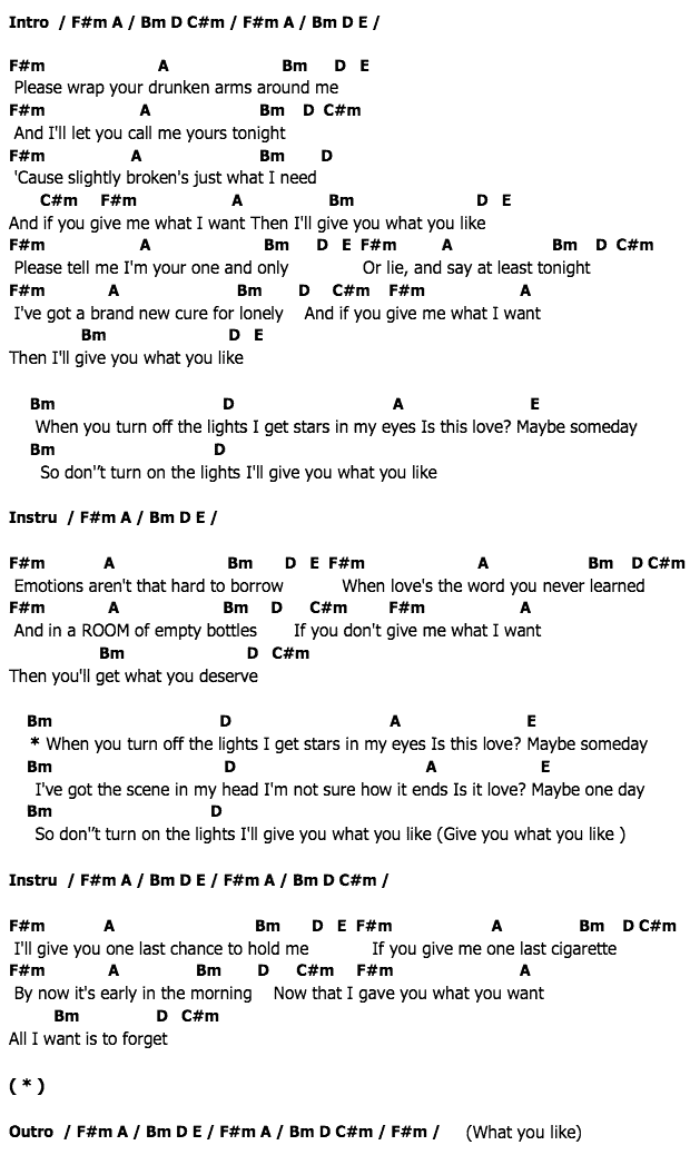 คอร์ดเพลง เนื้อเพลง Give you what you like, คอร์ดเพลง Give you what you like ของ Avril Lavigne, คอร์ดเพลงของ Avril Lavigne, เนื้อร้อง Give you what you like Avril Lavigne, Give you what you like คอร์ดง่าย ๆ, คอร์ด Give you what you like ต้นฉบับ