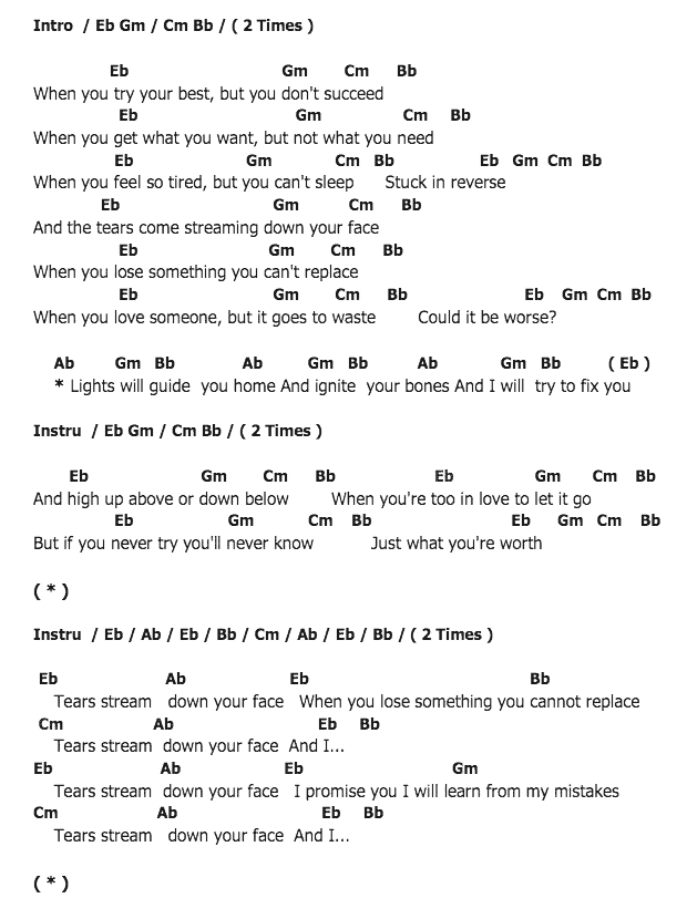 คอร์ดเพลง เนื้อเพลง Fix You, คอร์ดเพลง Fix You ของ Coldplay, คอร์ดเพลงของ Coldplay, เนื้อร้อง Fix You Coldplay, Fix You คอร์ดง่าย ๆ, คอร์ด Fix You ต้นฉบับ