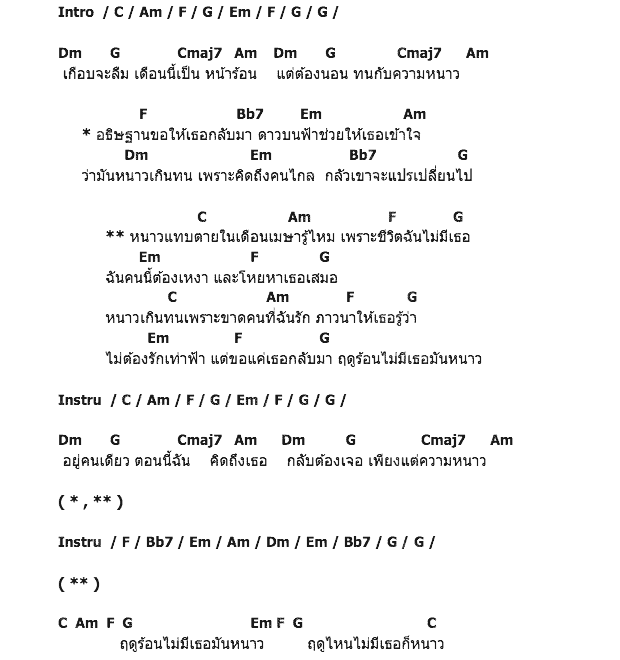 คอร์ดเพลง เนื้อเพลง ฤดูร้อนไม่มีเธอมันหนาว, คอร์ดเพลง ฤดูร้อนไม่มีเธอมันหนาว ของ Tony Phee, คอร์ดเพลงของ Tony Phee, เนื้อร้อง ฤดูร้อนไม่มีเธอมันหนาว Tony Phee, ฤดูร้อนไม่มีเธอมันหนาว คอร์ดง่าย ๆ, คอร์ด ฤดูร้อนไม่มีเธอมันหนาว ต้นฉบับ