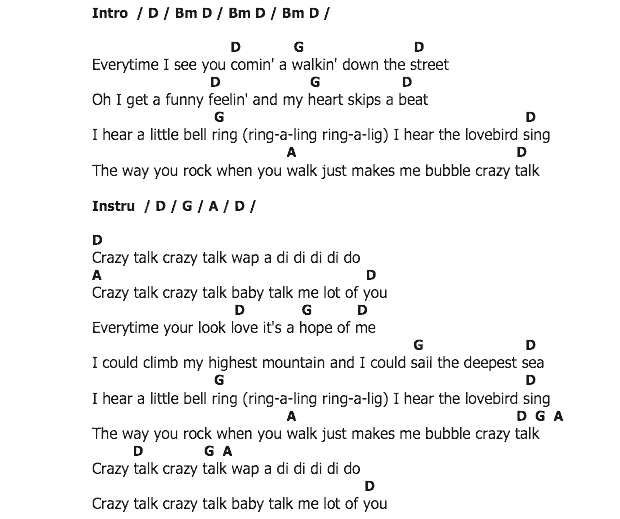 คอร์ดเพลง เนื้อเพลง Crazy Talk, คอร์ดเพลง Crazy Talk ของ Brenda Lee, คอร์ดเพลงของ Brenda Lee, เนื้อร้อง Crazy Talk Brenda Lee, Crazy Talk คอร์ดง่าย ๆ, คอร์ด Crazy Talk ต้นฉบับ