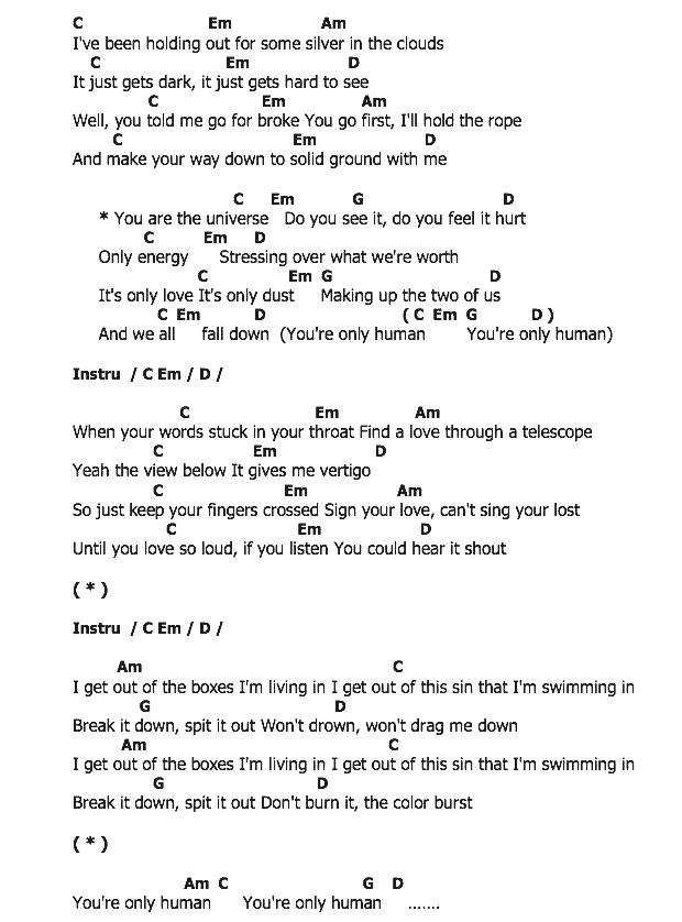 คอร์ดเพลง เนื้อเพลง Only Human, คอร์ดเพลง Only Human ของ Cheryl Cole, คอร์ดเพลงของ Cheryl Cole, เนื้อร้อง Only Human Cheryl Cole, Only Human คอร์ดง่าย ๆ, คอร์ด Only Human ต้นฉบับ
