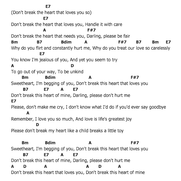 คอร์ดเพลง เนื้อเพลง Don't Break The Heart That Loves You, คอร์ดเพลง Don't Break The Heart That Loves You ของ Connie Francis, คอร์ดเพลงของ Connie Francis, เนื้อร้อง Don't Break The Heart That Loves You Connie Francis, Don't Break The Heart That Loves You คอร์ดง่าย ๆ, คอร์ด Don't Break The Heart That Loves You ต้นฉบับ