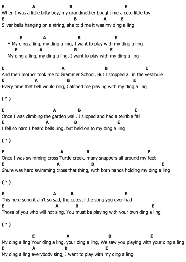 คอร์ดเพลง เนื้อเพลง My Ding A Ling, คอร์ดเพลง My Ding A Ling ของ Chuck Berry, คอร์ดเพลงของ Chuck Berry, เนื้อร้อง My Ding A Ling Chuck Berry, My Ding A Ling คอร์ดง่าย ๆ, คอร์ด My Ding A Ling ต้นฉบับ