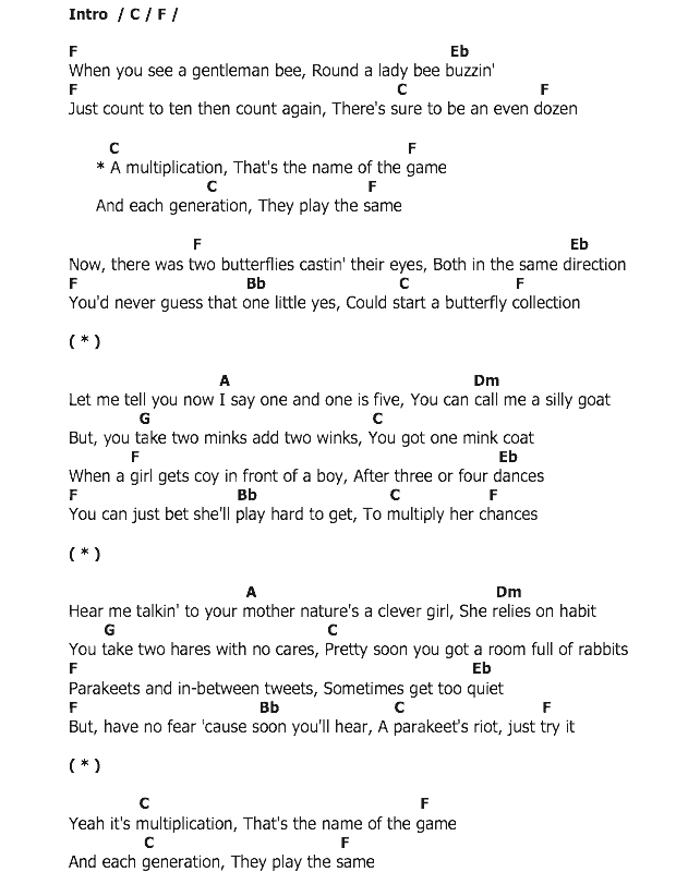 คอร์ดเพลง เนื้อเพลง Multiplication, คอร์ดเพลง Multiplication ของ Bobby Darin, คอร์ดเพลงของ Bobby Darin, เนื้อร้อง Multiplication Bobby Darin, Multiplication คอร์ดง่าย ๆ, คอร์ด Multiplication ต้นฉบับ