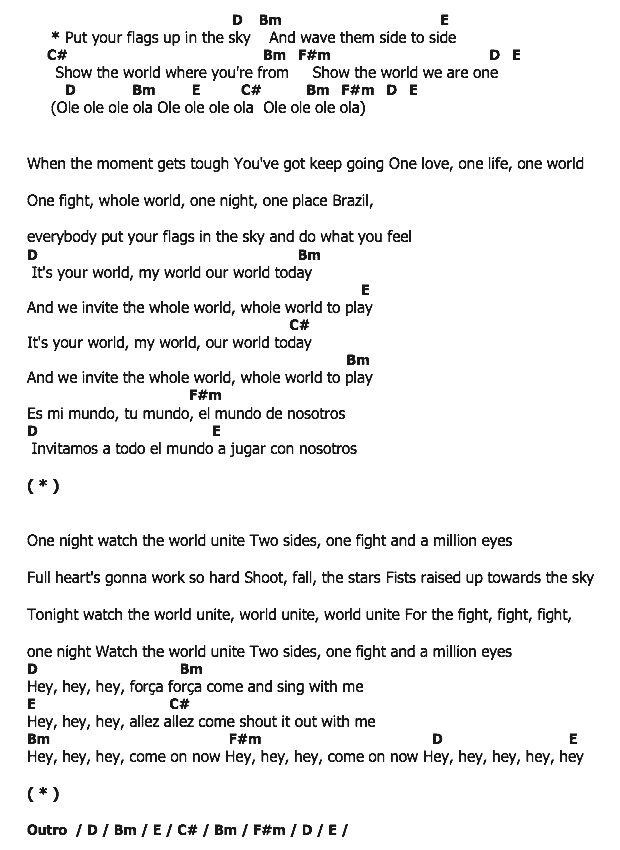 คอร์ดเพลง เนื้อเพลง We Are One (Ole Ola), คอร์ดเพลง We Are One (Ole Ola) ของ Pitbull, คอร์ดเพลงของ Pitbull, เนื้อร้อง We Are One (Ole Ola) Pitbull, We Are One (Ole Ola) คอร์ดง่าย ๆ, คอร์ด We Are One (Ole Ola) ต้นฉบับ