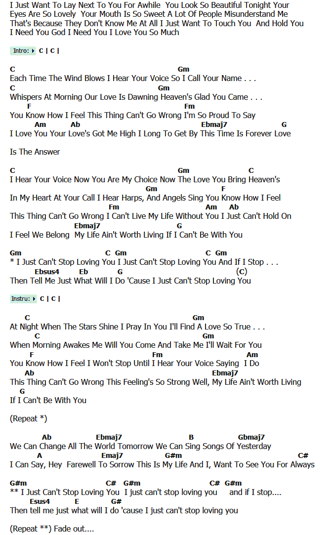 คอร์ดเพลง เนื้อเพลง I Just Can't Stop Loving You, คอร์ดเพลง I Just Can't Stop Loving You ของ MICHAEL JACKSON, คอร์ดเพลงของ MICHAEL JACKSON, เนื้อร้อง I Just Can't Stop Loving You MICHAEL JACKSON, I Just Can't Stop Loving You คอร์ดง่าย ๆ, คอร์ด I Just Can't Stop Loving You ต้นฉบับ