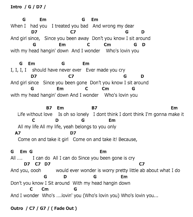 คอร์ดเพลง เนื้อเพลง Who's loving you, คอร์ดเพลง Who's loving you ของ JACKSON 5, คอร์ดเพลงของ JACKSON 5, เนื้อร้อง Who's loving you JACKSON 5, Who's loving you คอร์ดง่าย ๆ, คอร์ด Who's loving you ต้นฉบับ