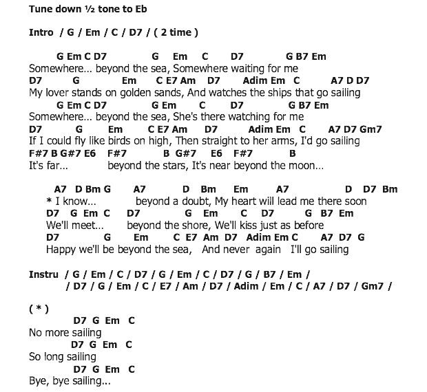 คอร์ดเพลง เนื้อเพลง Beyond The Sea, คอร์ดเพลง Beyond The Sea ของ Bobby Darin, คอร์ดเพลงของ Bobby Darin, เนื้อร้อง Beyond The Sea Bobby Darin, Beyond The Sea คอร์ดง่าย ๆ, คอร์ด Beyond The Sea ต้นฉบับ