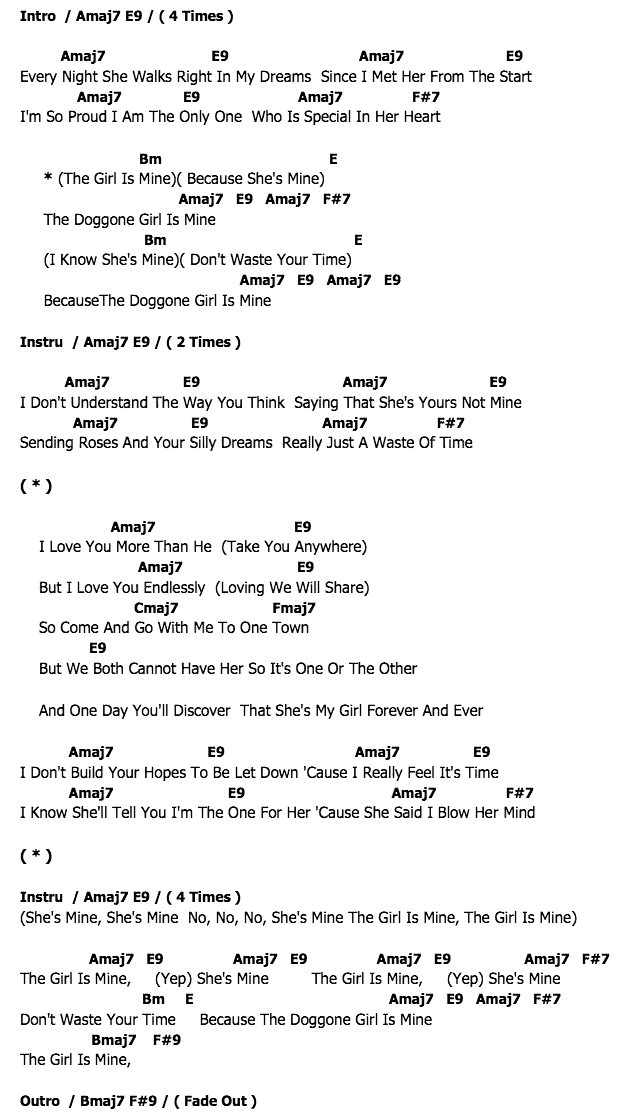 คอร์ดเพลง เนื้อเพลง The Girl Is Mine, คอร์ดเพลง The Girl Is Mine ของ MICHAEL JACKSON Feat.Paul McCartney, คอร์ดเพลงของ MICHAEL JACKSON Feat.Paul McCartney, เนื้อร้อง The Girl Is Mine MICHAEL JACKSON Feat.Paul McCartney, The Girl Is Mine คอร์ดง่าย ๆ, คอร์ด The Girl Is Mine ต้นฉบับ