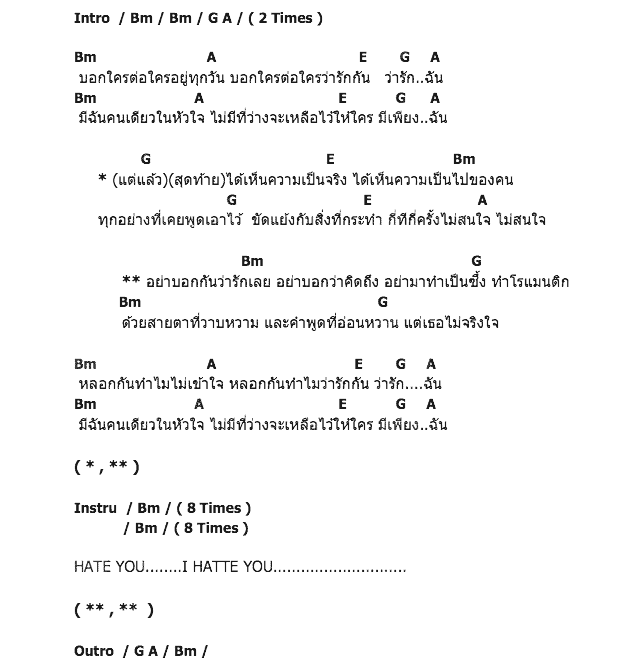 คอร์ดเพลง เนื้อเพลง I Hate You, คอร์ดเพลง I Hate You ของ Seven Set, คอร์ดเพลงของ Seven Set, เนื้อร้อง I Hate You Seven Set, I Hate You คอร์ดง่าย ๆ, คอร์ด I Hate You ต้นฉบับ