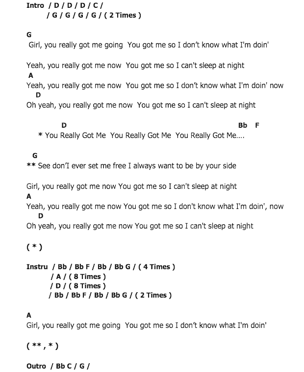 คอร์ดเพลง เนื้อเพลง You Really Got Me, คอร์ดเพลง You Really Got Me ของ Butterfly, คอร์ดเพลงของ Butterfly, เนื้อร้อง You Really Got Me Butterfly, You Really Got Me คอร์ดง่าย ๆ, คอร์ด You Really Got Me ต้นฉบับ