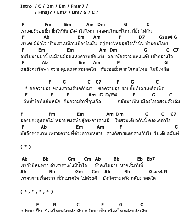 คอร์ดเพลง เนื้อเพลง ขอความสุขคืนกลับมา, คอร์ดเพลง ขอความสุขคืนกลับมา ของ รวมศิลปินไทย, คอร์ดเพลงของ รวมศิลปินไทย, เนื้อร้อง ขอความสุขคืนกลับมา รวมศิลปินไทย, ขอความสุขคืนกลับมา คอร์ดง่าย ๆ, คอร์ด ขอความสุขคืนกลับมา ต้นฉบับ