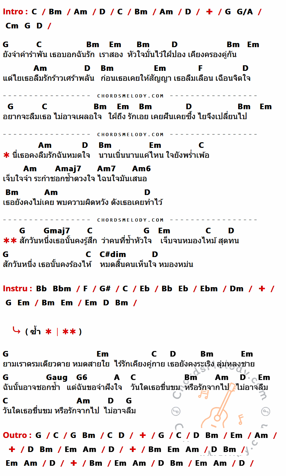 คอร์ดเพลง สักวัน - ดิอินโนเซนท์ เนื้อร้อง มีคอร์ดกีต้าร์ ในกลุ่มคีย์ C,Bm,Am,D,G,G/A,Cm,Em,F,Amaj7,Am7,Am6,Gmaj7,C#dim,Bb,Bbm,G#,Eb,Ebm,Dm,Gaug,G6,A กำกับ