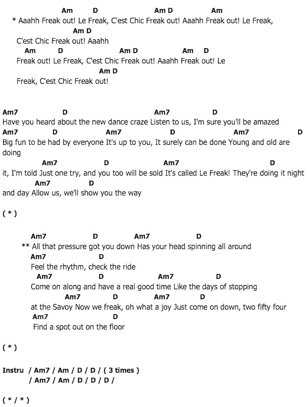 คอร์ดเพลง เนื้อเพลง Le Freak, คอร์ดเพลง Le Freak ของ Chic, คอร์ดเพลงของ Chic, เนื้อร้อง Le Freak Chic, Le Freak คอร์ดง่าย ๆ, คอร์ด Le Freak ต้นฉบับ