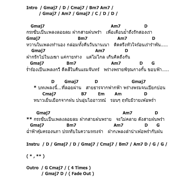 คอร์ดเพลง เนื้อเพลง เสียงกระซิบจากสายฝน, คอร์ดเพลง เสียงกระซิบจากสายฝน ของ พงศ์พรหม สนิทวงศ์ ณ อยุธยา, คอร์ดเพลงของ พงศ์พรหม สนิทวงศ์ ณ อยุธยา, เนื้อร้อง เสียงกระซิบจากสายฝน พงศ์พรหม สนิทวงศ์ ณ อยุธยา, เสียงกระซิบจากสายฝน คอร์ดง่าย ๆ, คอร์ด เสียงกระซิบจากสายฝน ต้นฉบับ