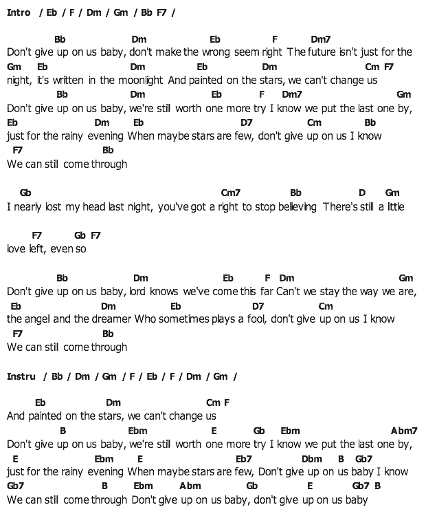 คอร์ดเพลง เนื้อเพลง Don't Give Up On Us, คอร์ดเพลง Don't Give Up On Us ของ David Soul, คอร์ดเพลงของ David Soul, เนื้อร้อง Don't Give Up On Us David Soul, Don't Give Up On Us คอร์ดง่าย ๆ, คอร์ด Don't Give Up On Us ต้นฉบับ