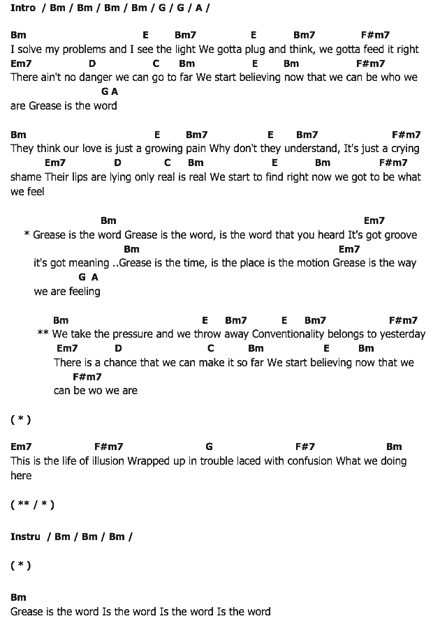 คอร์ดเพลง เนื้อเพลง Grease, คอร์ดเพลง Grease ของ Franie Valli, คอร์ดเพลงของ Franie Valli, เนื้อร้อง Grease Franie Valli, Grease คอร์ดง่าย ๆ, คอร์ด Grease ต้นฉบับ