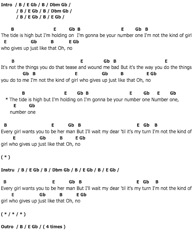 คอร์ดเพลง เนื้อเพลง The Tide Is High, คอร์ดเพลง The Tide Is High ของ Blondie, คอร์ดเพลงของ Blondie, เนื้อร้อง The Tide Is High Blondie, The Tide Is High คอร์ดง่าย ๆ, คอร์ด The Tide Is High ต้นฉบับ