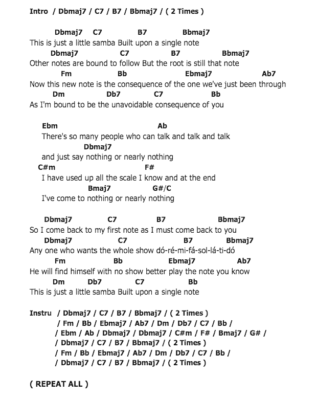 คอร์ดเพลง เนื้อเพลง One Note Samba, คอร์ดเพลง One Note Samba ของ Olivia Ong, คอร์ดเพลงของ Olivia Ong, เนื้อร้อง One Note Samba Olivia Ong, One Note Samba คอร์ดง่าย ๆ, คอร์ด One Note Samba ต้นฉบับ