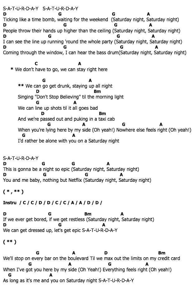 คอร์ดเพลง เนื้อเพลง Saturday, คอร์ดเพลง Saturday ของ Simple Plan, คอร์ดเพลงของ Simple Plan, เนื้อร้อง Saturday Simple Plan, Saturday คอร์ดง่าย ๆ, คอร์ด Saturday ต้นฉบับ