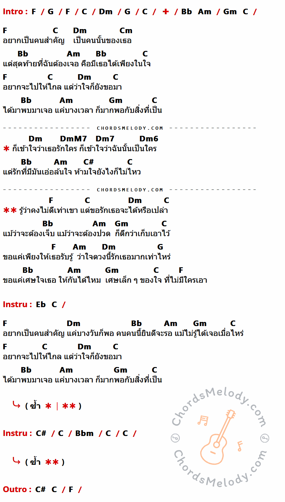 เนื้อเพลง เศษใจ ของ Lydia ที่มีคอร์ดกีต้าร์ F,G,C,Dm,Bb,Am,Gm,Cm,DmM7,Dm7,Dm6,C#,Eb,Bbm