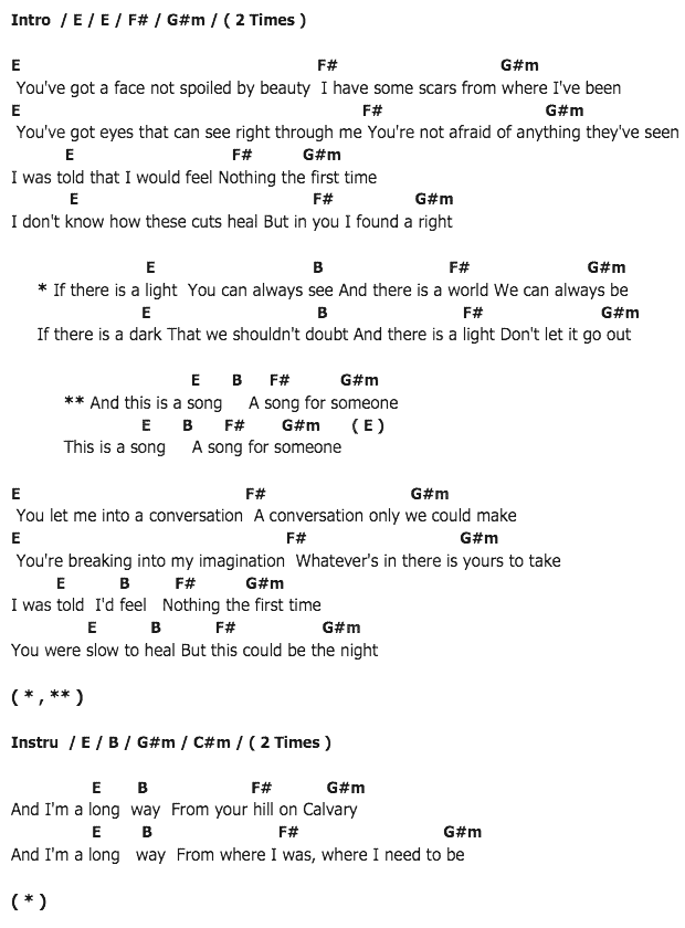 คอร์ดเพลง เนื้อเพลง Song For Someone, คอร์ดเพลง Song For Someone ของ U2, คอร์ดเพลงของ U2, เนื้อร้อง Song For Someone U2, Song For Someone คอร์ดง่าย ๆ, คอร์ด Song For Someone ต้นฉบับ