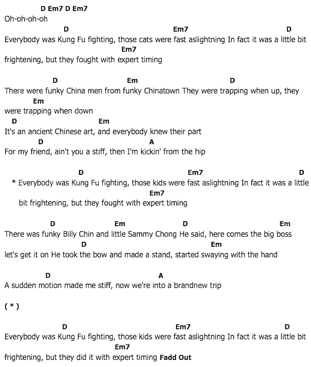คอร์ดเพลง เนื้อเพลง Kung Fu Fighting, คอร์ดเพลง Kung Fu Fighting ของ Carl Douglas, คอร์ดเพลงของ Carl Douglas, เนื้อร้อง Kung Fu Fighting Carl Douglas, Kung Fu Fighting คอร์ดง่าย ๆ, คอร์ด Kung Fu Fighting ต้นฉบับ