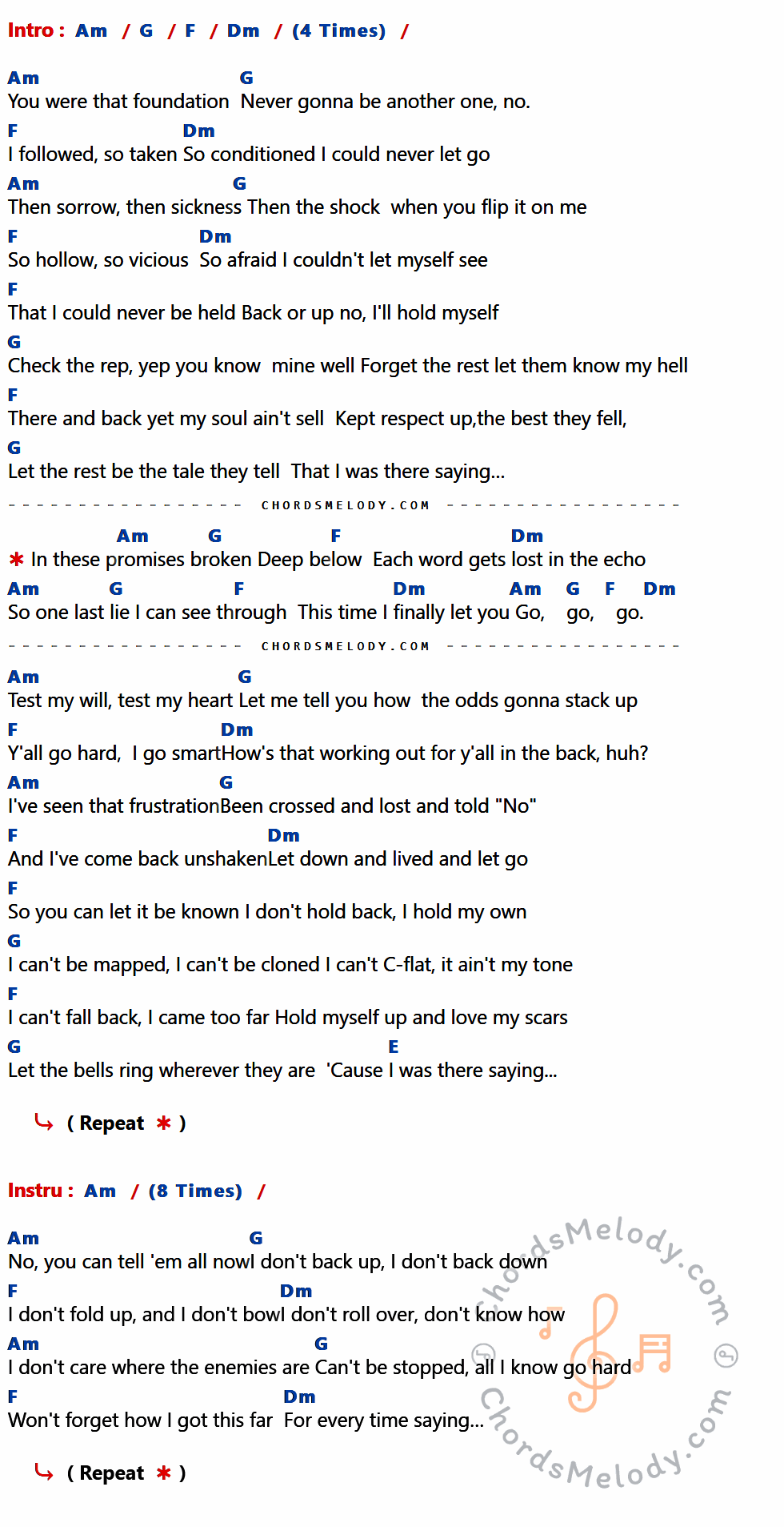 เนื้อเพลง LOST IN THE ECHO ของ Linkin Park ที่มีคอร์ด ในกลุ่มคีย์ Am,G,F,Dm,E ประกอบ