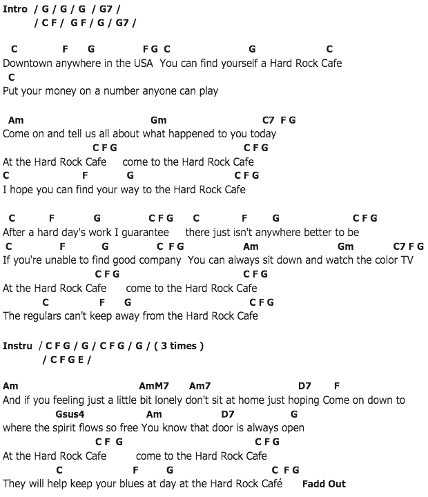 คอร์ดเพลง เนื้อเพลง Hard Rock Café, คอร์ดเพลง Hard Rock Café ของ Carol Douglas, คอร์ดเพลงของ Carol Douglas, เนื้อร้อง Hard Rock Café Carol Douglas, Hard Rock Café คอร์ดง่าย ๆ, คอร์ด Hard Rock Café ต้นฉบับ
