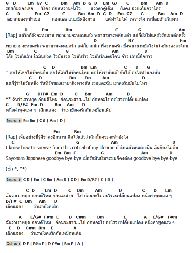 คอร์ดเพลง เนื้อเพลง ซาโยนาระ, คอร์ดเพลง ซาโยนาระ ของ Mild, คอร์ดเพลงของ Mild, เนื้อร้อง ซาโยนาระ Mild, ซาโยนาระ คอร์ดง่าย ๆ, คอร์ด ซาโยนาระ ต้นฉบับ