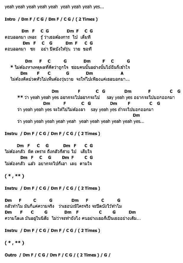 คอร์ดเพลง เนื้อเพลง Yeah..Yeah..Yes, คอร์ดเพลง Yeah..Yeah..Yes ของ แอม ดา, คอร์ดเพลงของ แอม ดา, เนื้อร้อง Yeah..Yeah..Yes แอม ดา, Yeah..Yeah..Yes คอร์ดง่าย ๆ, คอร์ด Yeah..Yeah..Yes ต้นฉบับ