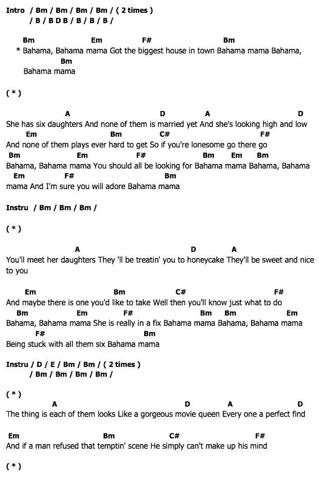 คอร์ดเพลง เนื้อเพลง Bahama Mama, คอร์ดเพลง Bahama Mama ของ Boney M, คอร์ดเพลงของ Boney M, เนื้อร้อง Bahama Mama Boney M, Bahama Mama คอร์ดง่าย ๆ, คอร์ด Bahama Mama ต้นฉบับ
