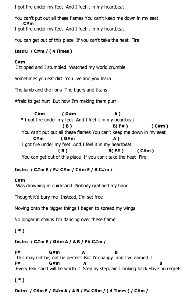 คอร์ดเพลง เนื้อเพลง Fire Under My Feet, คอร์ดเพลง Fire Under My Feet ของ Leona Lewis, คอร์ดเพลงของ Leona Lewis, เนื้อร้อง Fire Under My Feet Leona Lewis, Fire Under My Feet คอร์ดง่าย ๆ, คอร์ด Fire Under My Feet ต้นฉบับ